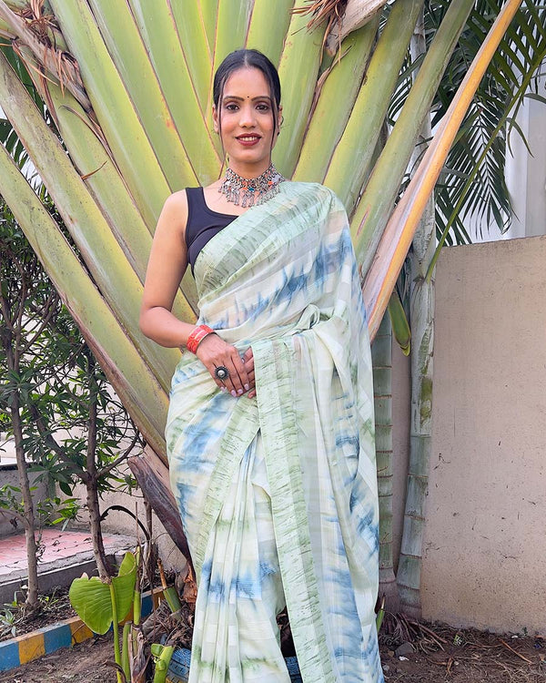 Pista color 1-Minute Ready To Wear Naylon Saree With Blouse Piece