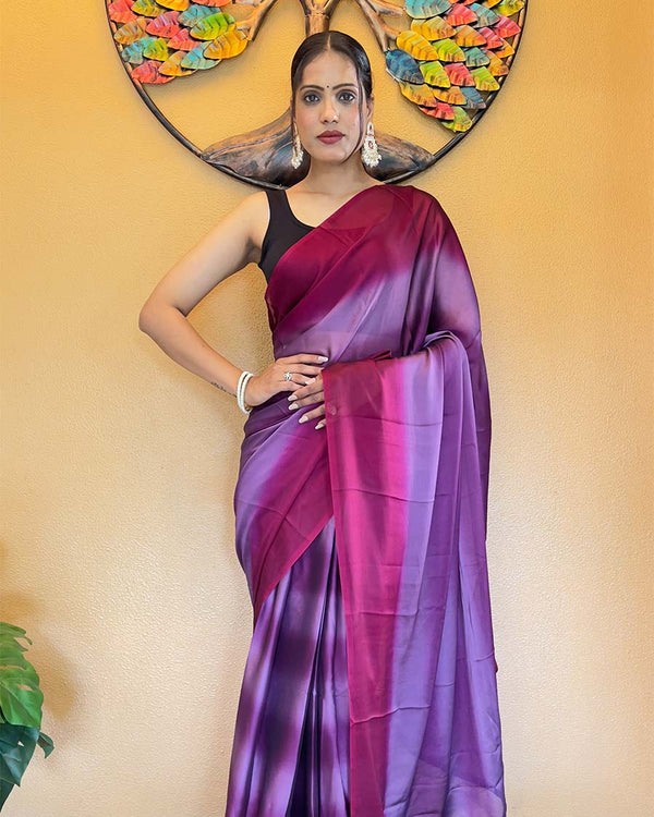 Purple Color 1-Minute Ready To Wear Georgette Saree With Blouse Piece