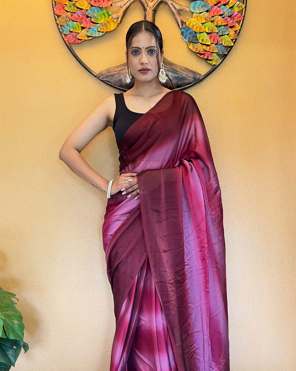 Wine Color 1-Minute Ready To Wear Georgette Saree With Blouse Piece