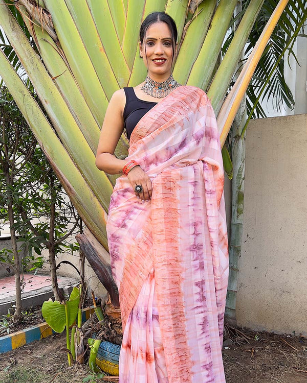 Peach color 1-Minute Ready To Wear Naylon Saree With Blouse Piece