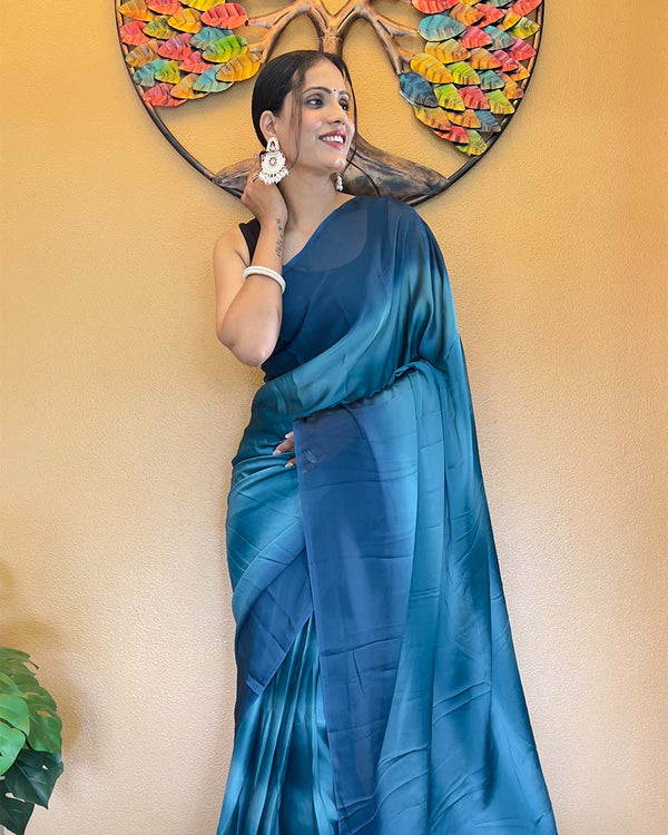 Blue Color 1-Minute Ready To Wear Georgette Saree With Blouse Piece