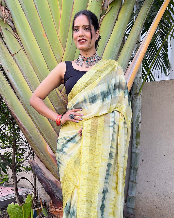 Yellow color 1-Minute Ready To Wear Naylon Saree With Blouse Piece