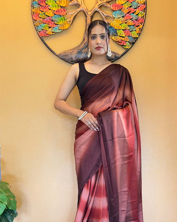 Marron Color 1-Minute Ready To Wear Georgette Saree With Blouse Piece