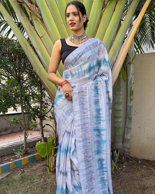 Sky Blue color 1-Minute Ready To Wear Naylon Saree With Blouse Piece