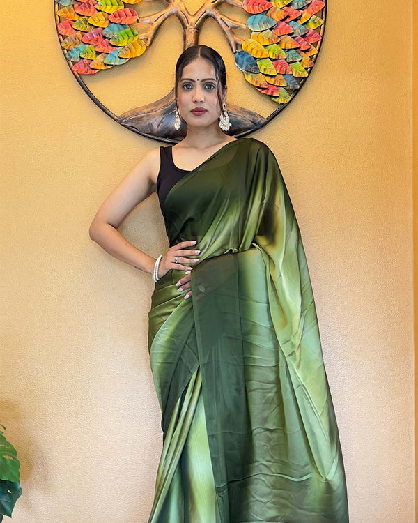 Parrot Green Color 1-Minute Ready To Wear Georgette Saree With Blouse Piece