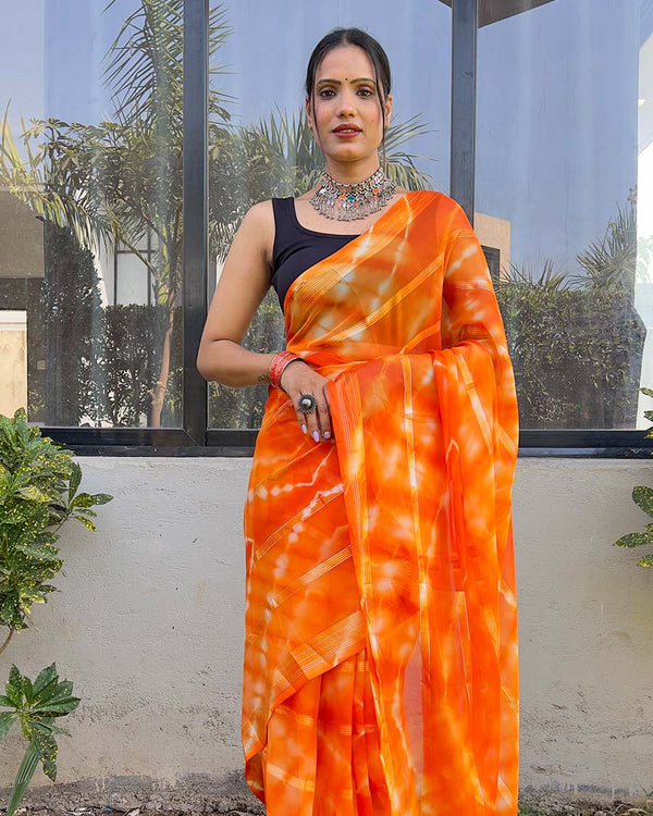 Orange color 1-Minute Ready To Wear Naylon Saree With Blouse Piece