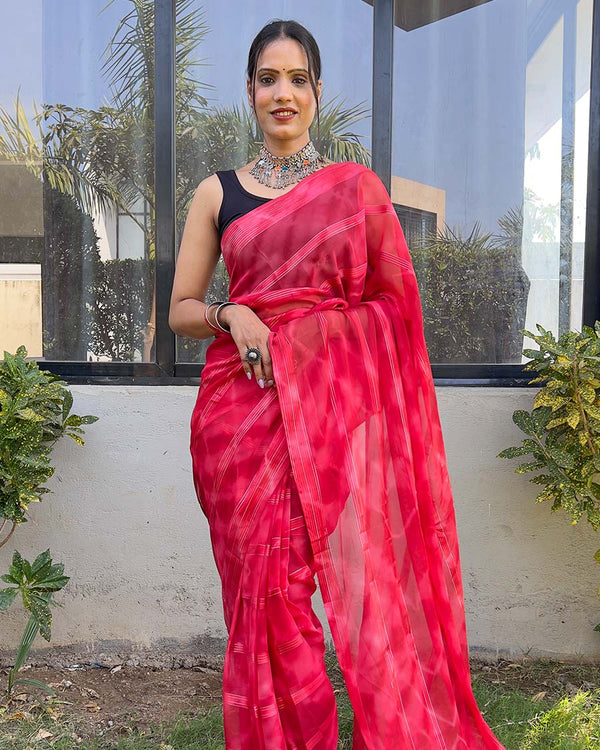 Red color 1-Minute Ready To Wear Naylon Saree With Blouse Piece