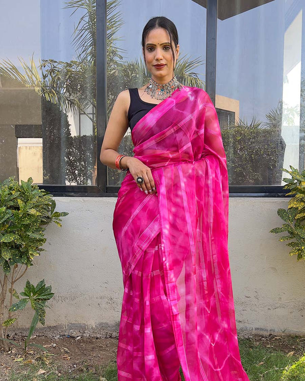 Pink color 1-Minute Ready To Wear Naylon Saree With Blouse Piece