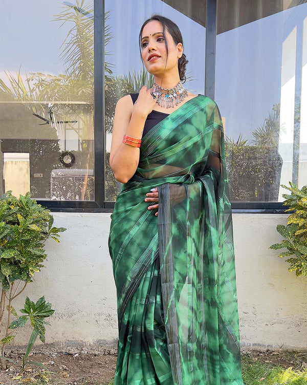 Green color 1-Minute Ready To Wear Naylon Saree With Blouse Piece