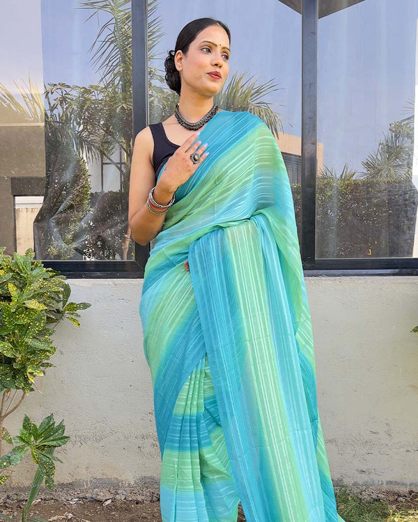 SKY Blue color 1-Minute Ready To Wear Naylon Saree With Blouse Piece