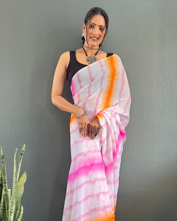 Light Pink Color 1-Minute Ready To Wear Georgette Saree With Blouse Piece