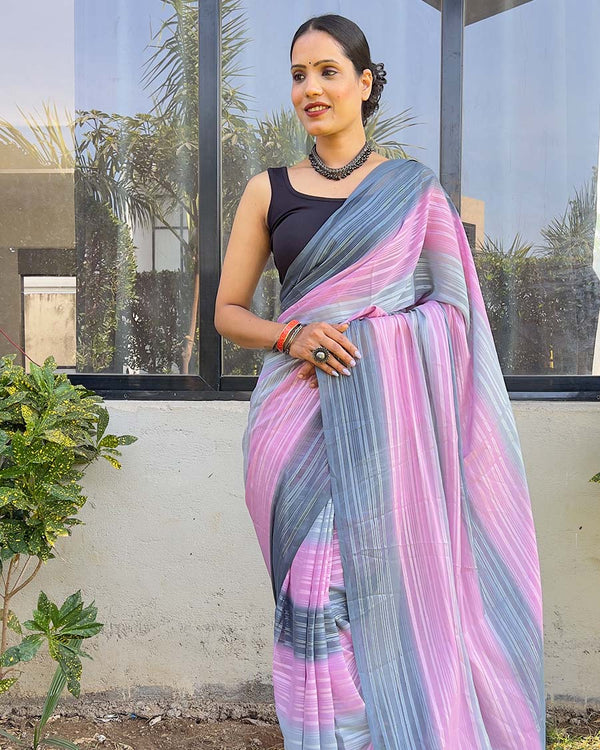 Light Pink color 1-Minute Ready To Wear Naylon Saree With Blouse Piece