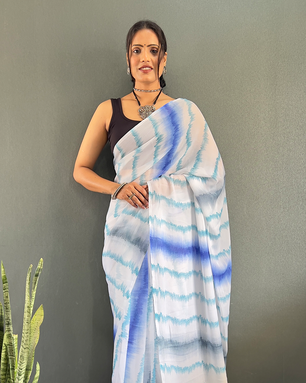 Light  Blue Color 1-Minute Ready To Wear Georgette Saree With Blouse Piece