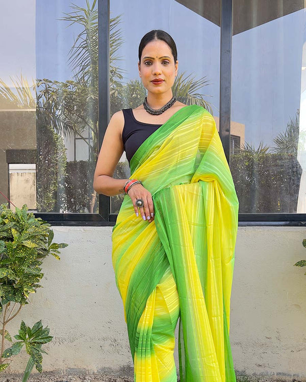 Parrot Green color 1-Minute Ready To Wear Naylon Saree With Blouse Piece