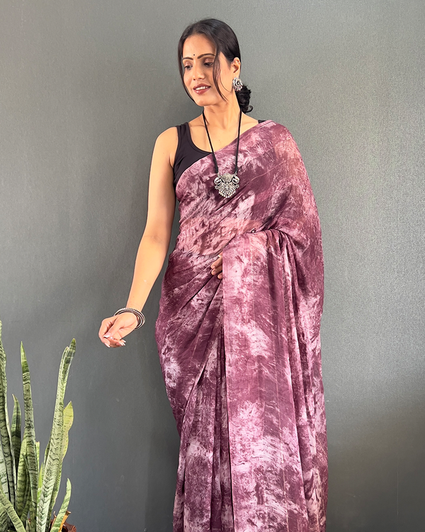 Purple Color 1-Minute Ready To Wear Georgette Saree With Blouse Piece