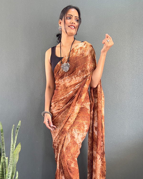 Orange Color 1-Minute Ready To Wear Georgette Saree With Blouse Piece