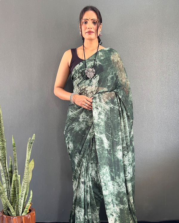 Green Color 1-Minute Ready To Wear Georgette Saree With Blouse Piece