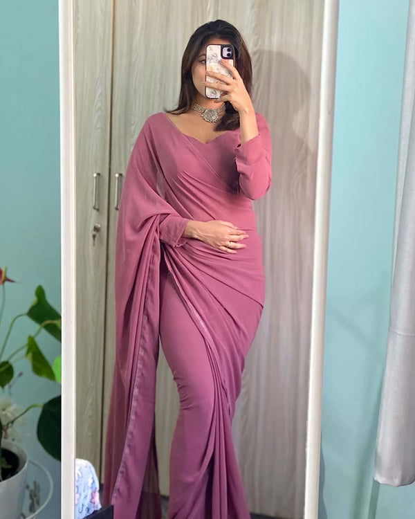 Light Purple Color 1-Minute Ready To Wear Georgette Saree With Blouse Piece