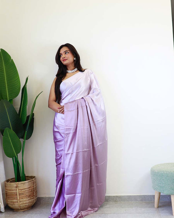 Lavender Colour 1-Minute Ready To Wear Chiffon Saree With Blouse Piece