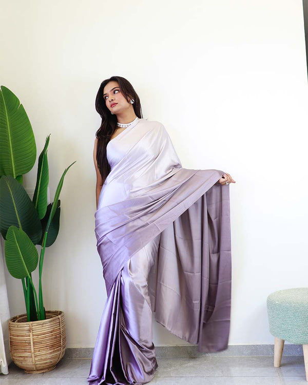 Light Purple Colour 1-Minute Ready To Wear Chiffon Saree With Blouse Piece