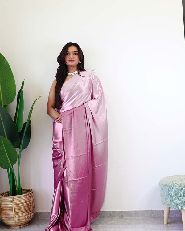 Pink Colour 1-Minute Ready To Wear Chiffon Saree With Blouse Piece