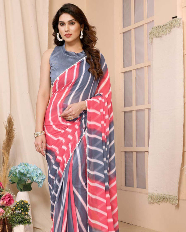 Calm Pink And Black Color 1-Minute Ready To Wear Georgette Saree With Blouse Piece