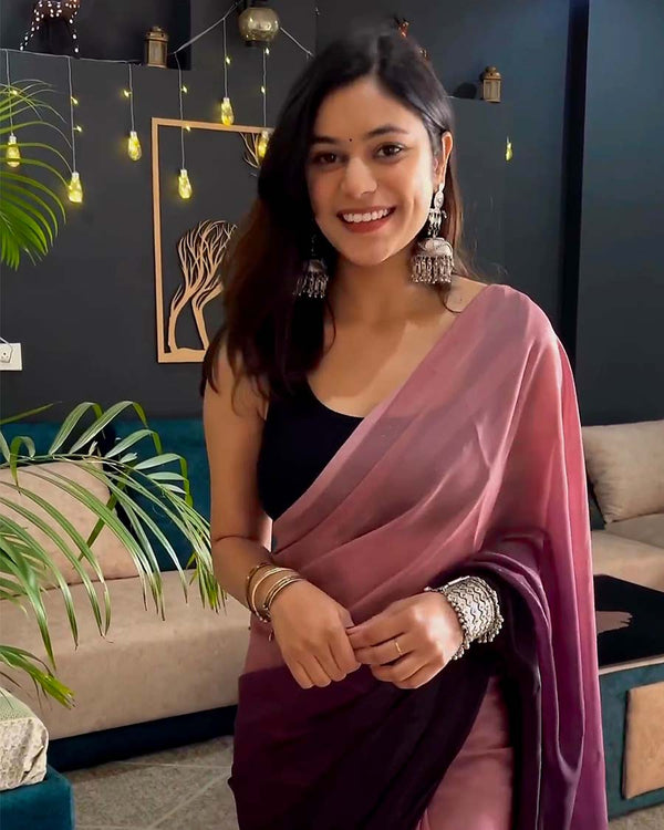 Wine Color 1-Minute Ready To Wear Georgette Saree With Blouse Piece