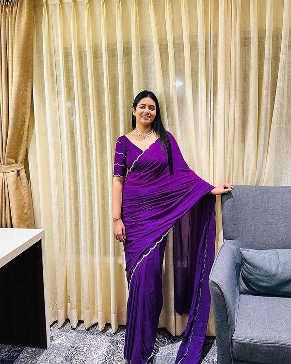 Purple Color 1-Minute Ready To Wear Georgette Saree With Stitched Blouse