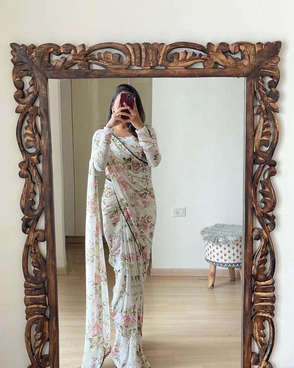 Multi Color 1-Minute Ready To Wear Georgette Saree With Blouse Piece