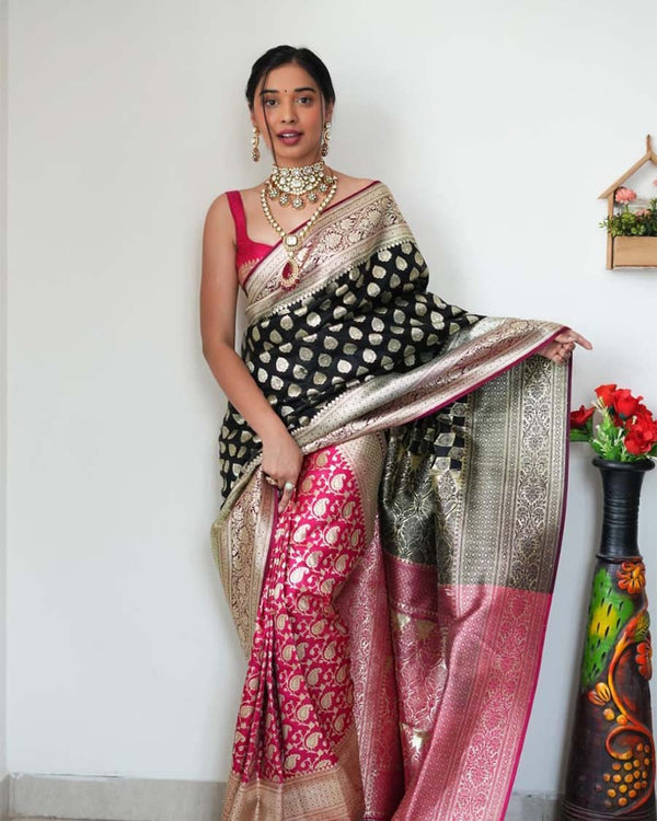 Black Color Ready to Wear New Collection Soft Banarasi Silk Saree with Golden Zari Work