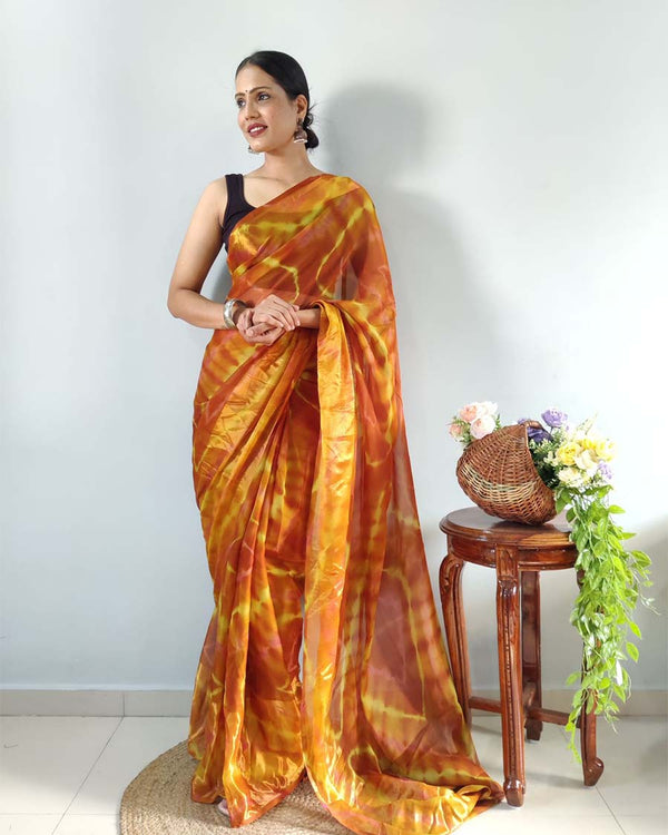 Orange Color 1-Minute Ready To Wear Georgette Saree With Blouse Piece