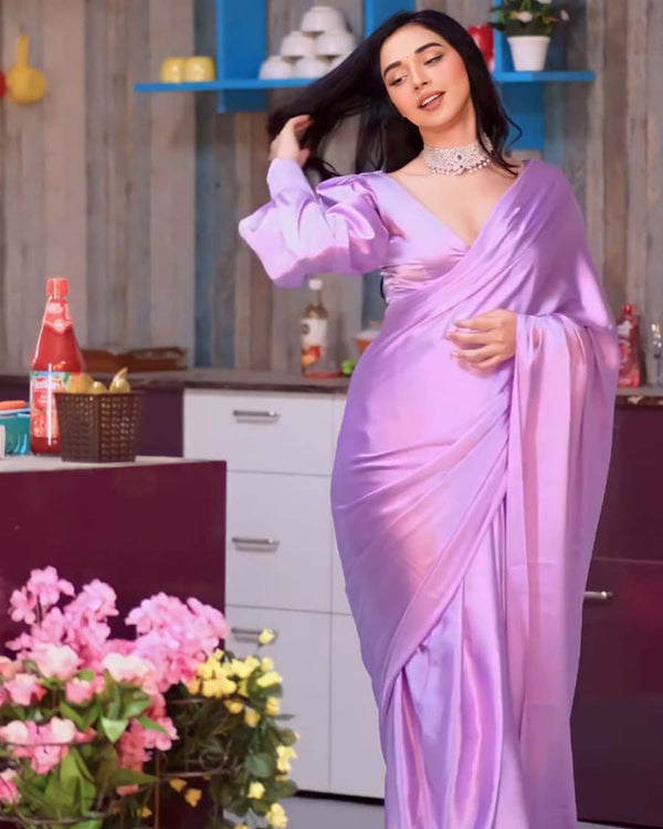 Calm Pink Color 1-Minute Ready To Wear Naylon Saree With Blouse Piece