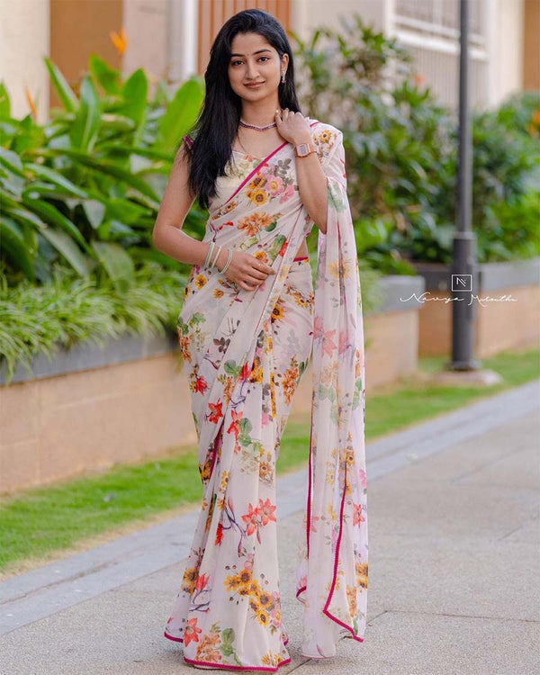 Multi Color 1-Minute Ready To Wear Georgette Saree With Blouse Piece
