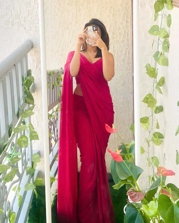 Pink Color 1-Minute Ready To Wear Georgette Saree With Blouse Piece