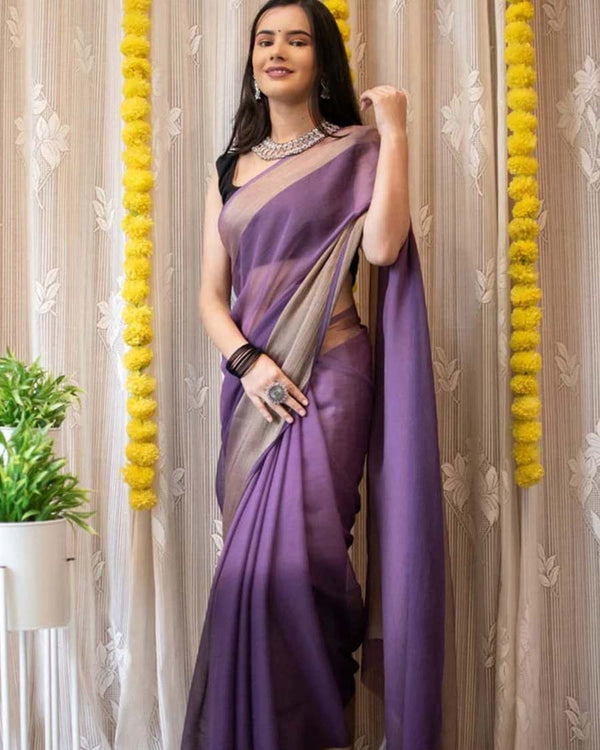 Purple Color 1-Minute Ready To Wear Georgette Saree With Blouse Piece