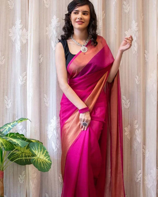 Pink Color 1-Minute Ready To Wear Georgette Saree With Blouse Piece