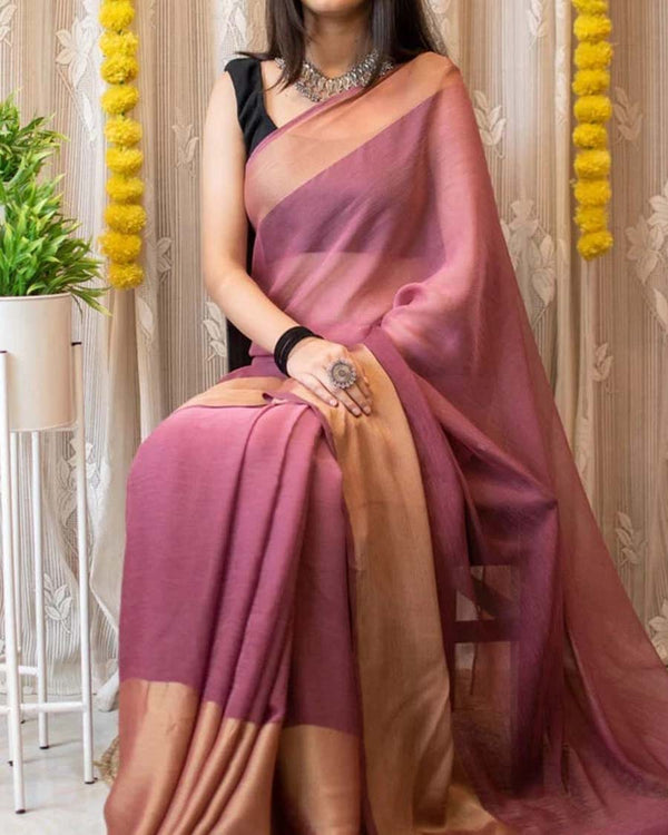 Light Maroon Color 1-Minute Ready To Wear Georgette Saree With Blouse Piece