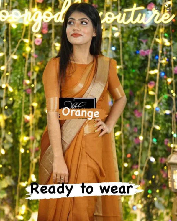Rust Color 1-Minute Ready To Wear Georgette Saree With Blouse Piece
