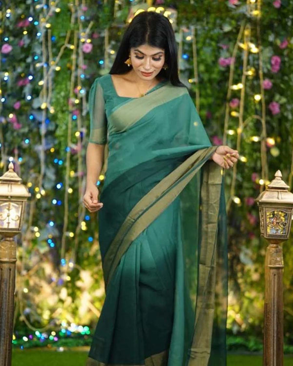 Green Color 1-Minute Ready To Wear Georgette Saree With Blouse Piece