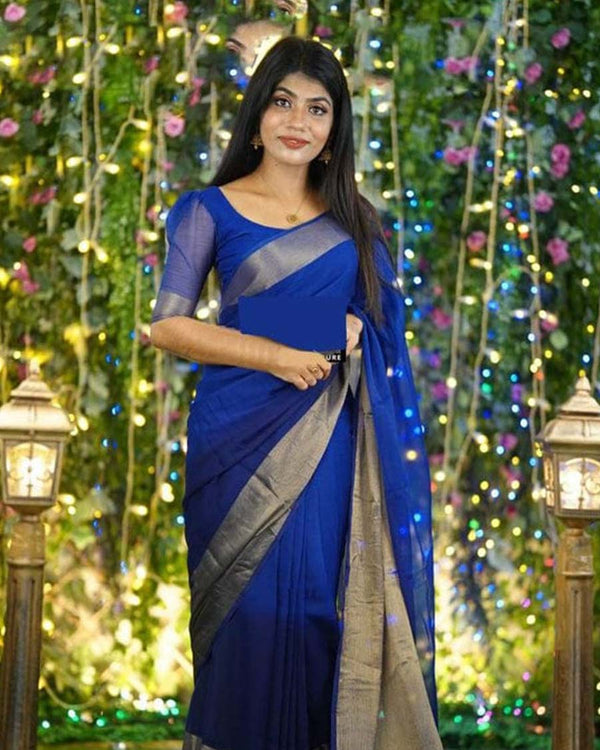 Navy Blue Color 1-Minute Ready To Wear Georgette Saree With Blouse Piece