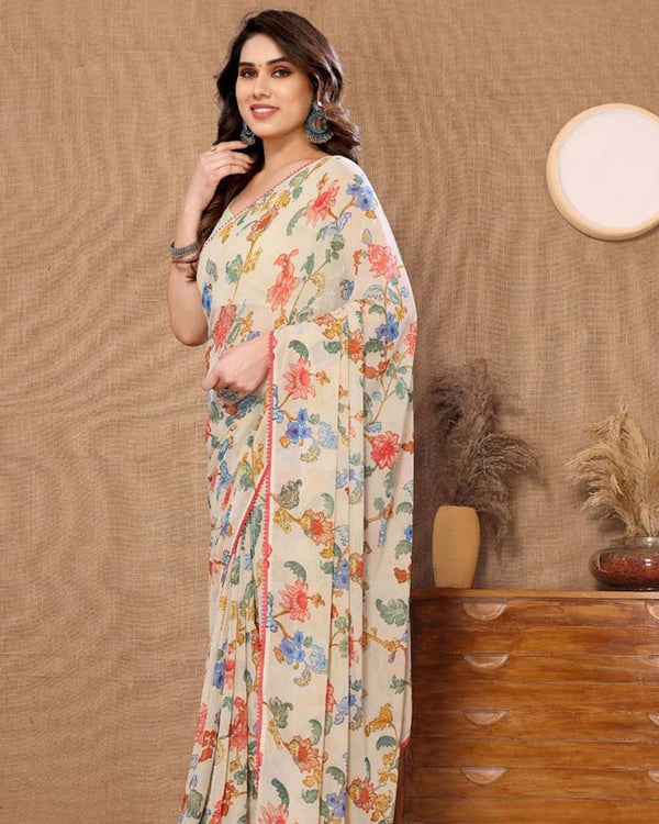 Rust Color 1-Minute Ready To Wear Georgette Saree With Blouse Piece