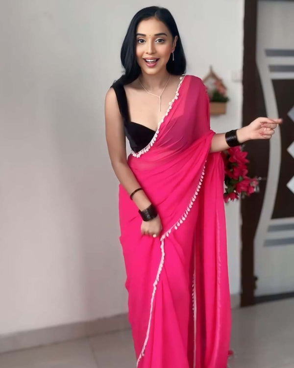 Pink Color 1-Minute Ready To Wear Georgette Saree With Blouse Piece