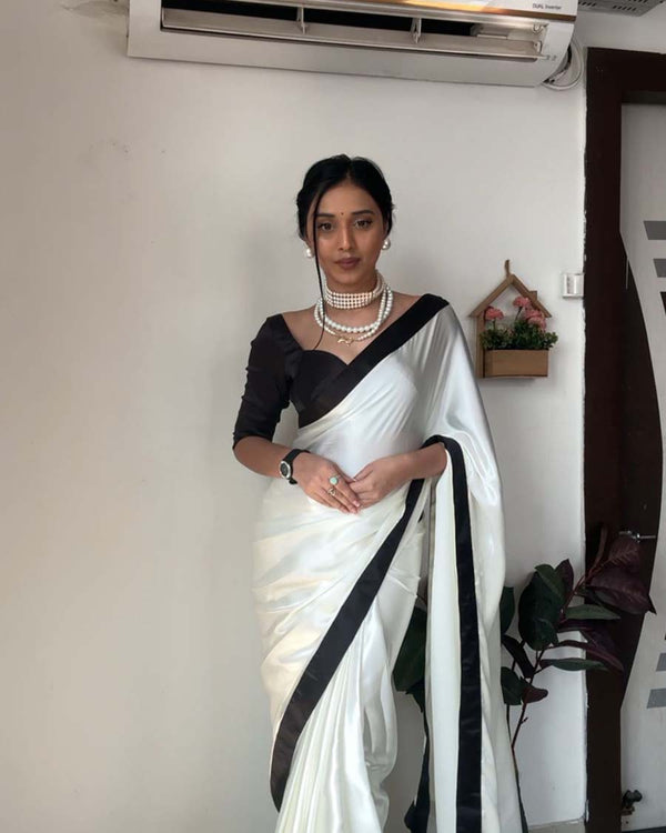 White Color 1-Minute Ready To Wear Georgette Saree With Blouse Piece