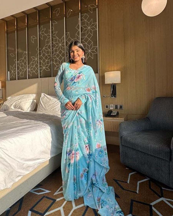 Wine Color 1-Minute Ready To Wear Georgette Saree With Blouse Piece