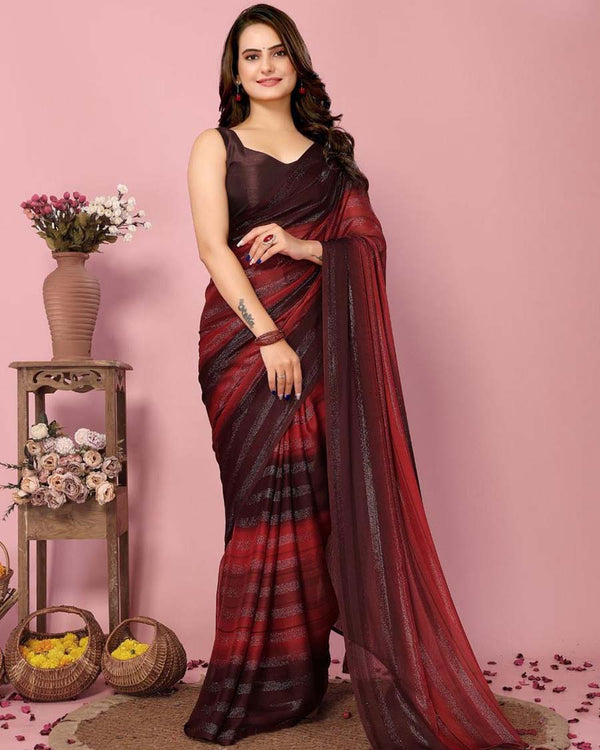 Marron Color 1-Minute Ready To Wear Georgette  Saree With Blouse Piece
