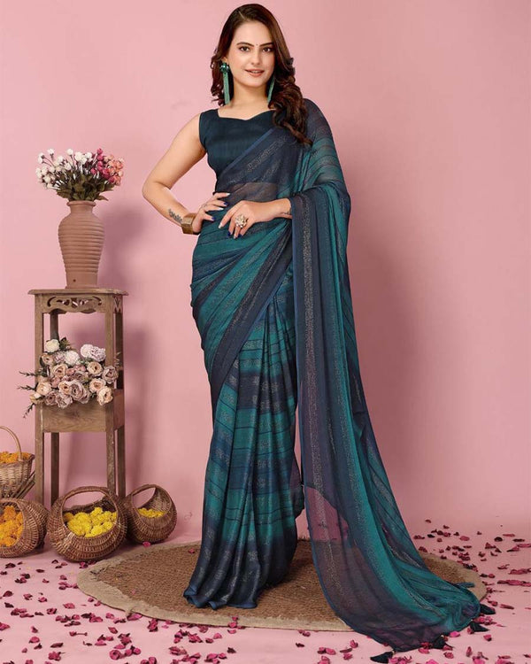 Rama Color 1-Minute Ready To Wear Georgette  Saree With Blouse Piece