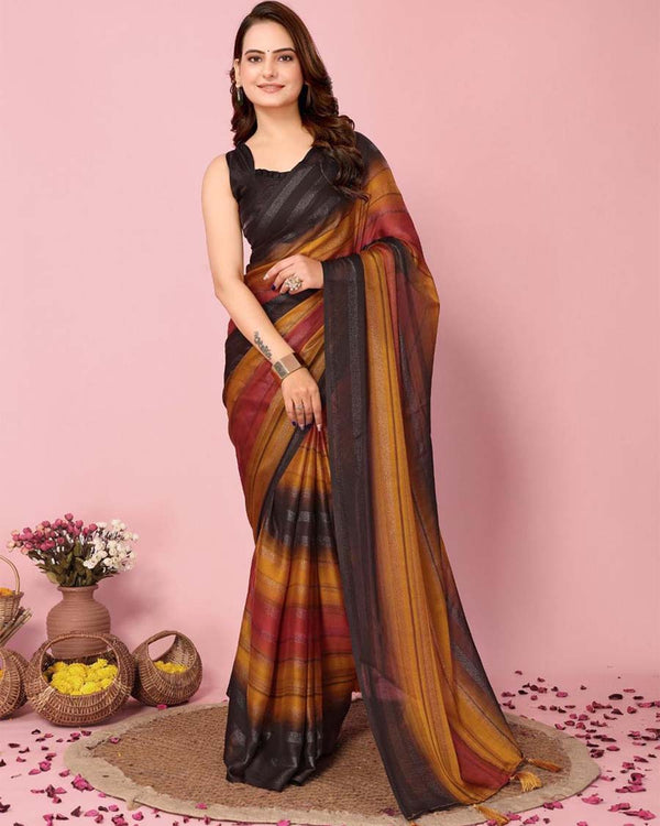 Orange Color 1-Minute Ready To Wear Georgette  Saree With Blouse Piece