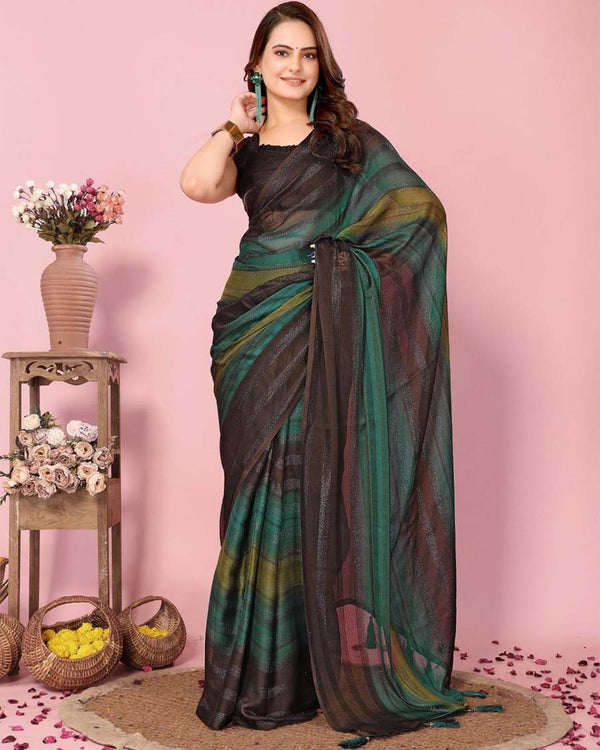 Green Color 1-Minute Ready To Wear Georgette  Saree With Blouse Piece