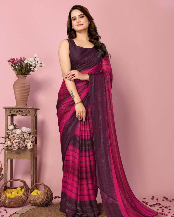 Pink Color 1-Minute Ready To Wear Georgette  Saree With Blouse Piece