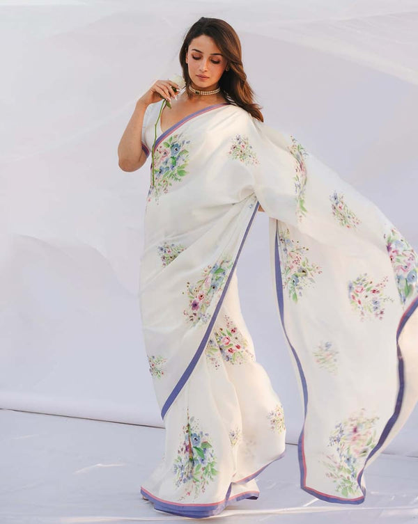 White Color 1-Minute Ready To Wear Georgette Saree With Blouse Piece